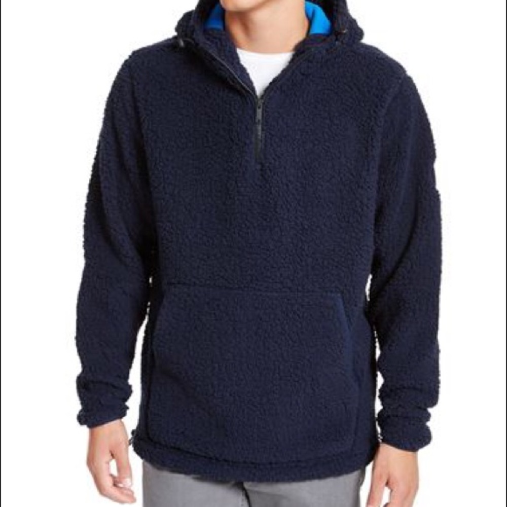 DKNY MEN'S SHERPA QUARTER-ZIP SWEATER IN NAVY NEW with tags